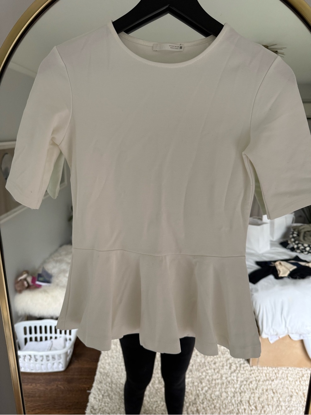 Zara White Short-Sleeve Peplum Top